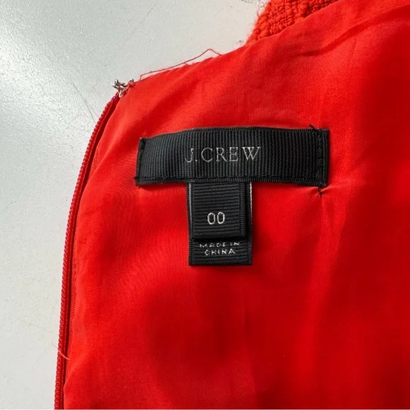 J.Crew Red Tweed Fringe Shift Dress Sleeveless Sheath Lined Cocktail Party 00 - Picture 9 of 11